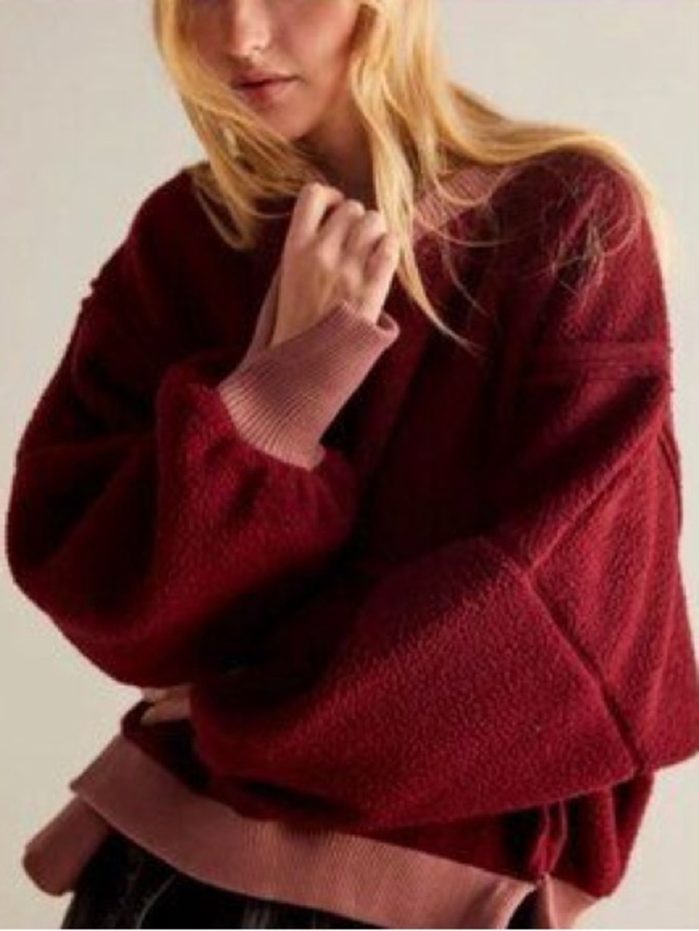 We The Free by Free People Camden Red Fleece Sweatshirt oversized boxy size L